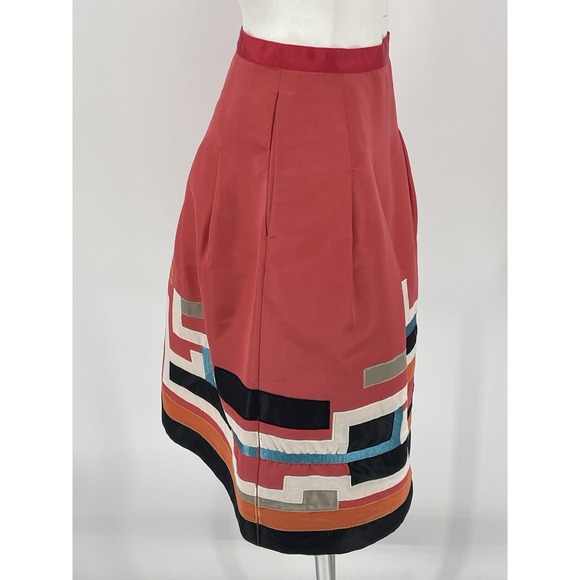 Oscar de La‎ Renta Skirt Embroidered Silk Geometric Coral Size 6 Small A Line - Picture 4 of 9